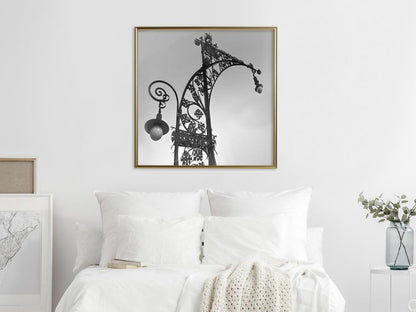 Black and White Framed Poster - Charming Lantern-artwork for wall with acrylic glass protection