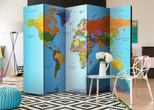 Decorative partition-Room Divider - Colourful Geography-Folding Screen Wall Panel by ArtfulPrivacy