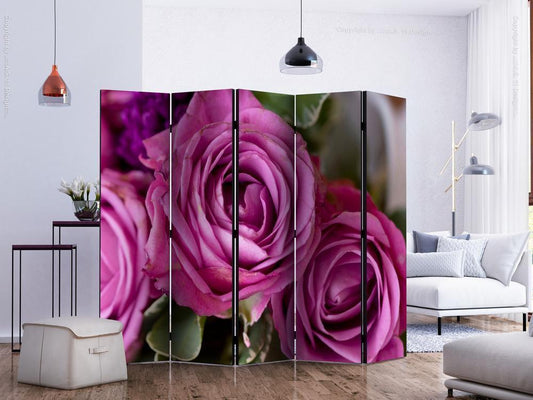 Decorative partition-Room Divider - Bunch of lila flowers II-Folding Screen Wall Panel by ArtfulPrivacy