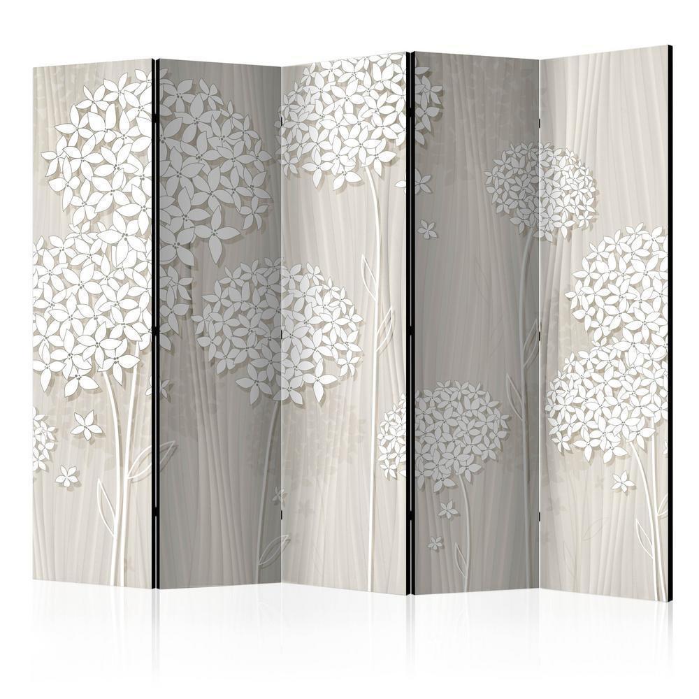 Room Divider - Creamy Daintiness II- A 5 Panel Folding Screen For Living rooms, bedrooms or home office, decorative folding screen made with wood and canvas