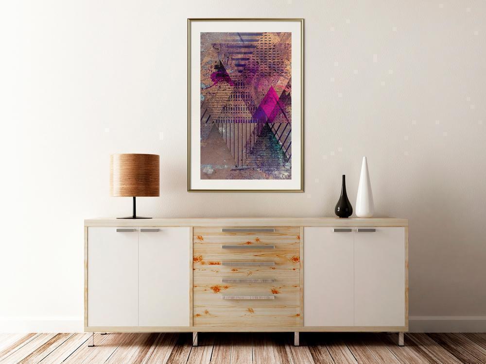 Abstract Poster Frame - Pink Patchwork I-artwork for wall with acrylic glass protection