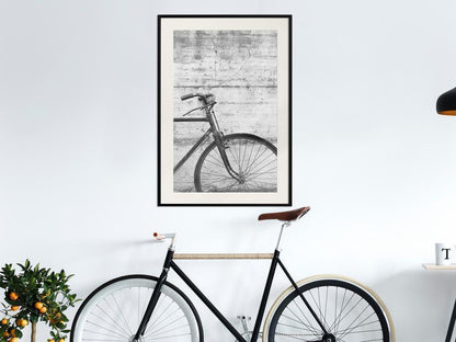 Black and White Framed Poster - Bicycle Leaning Against the Wall-artwork for wall with acrylic glass protection