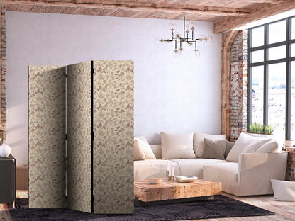 Room Divider - Beige Nature of the Forest - Mushrooms Flowers and Herbs on a Light Background