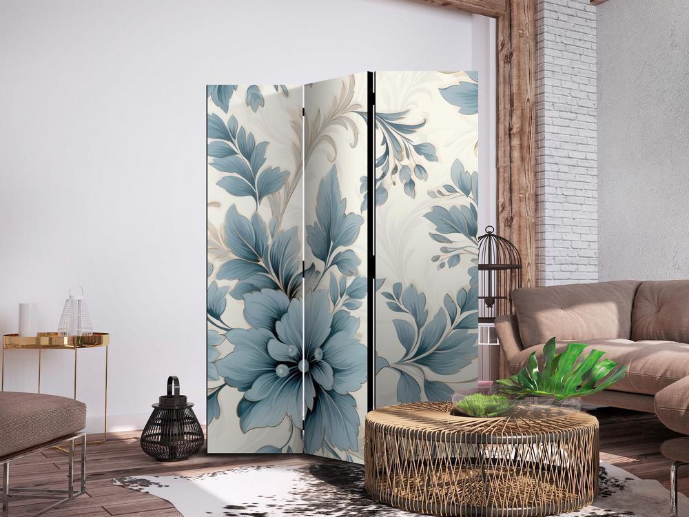 Room Divider - Turquoise Flowers in Retro Vibe Floral Ornaments