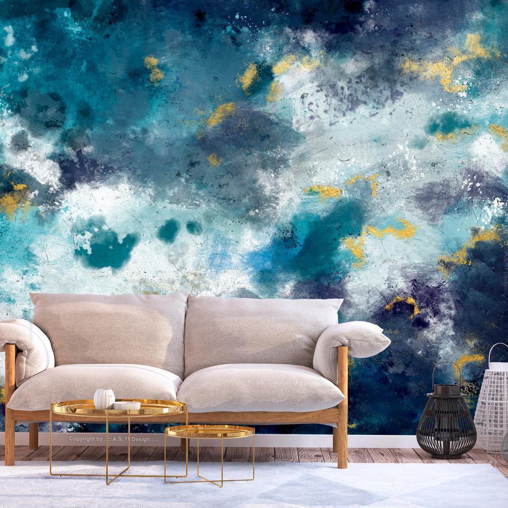 Wall Mural - Stormy ocean - abstract blue composition in watercolour style-Wall Murals-ArtfulPrivacy