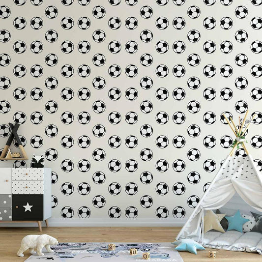 Wallpaper - Soccer - Symmetrical black-and-white soccer balls on a beige background