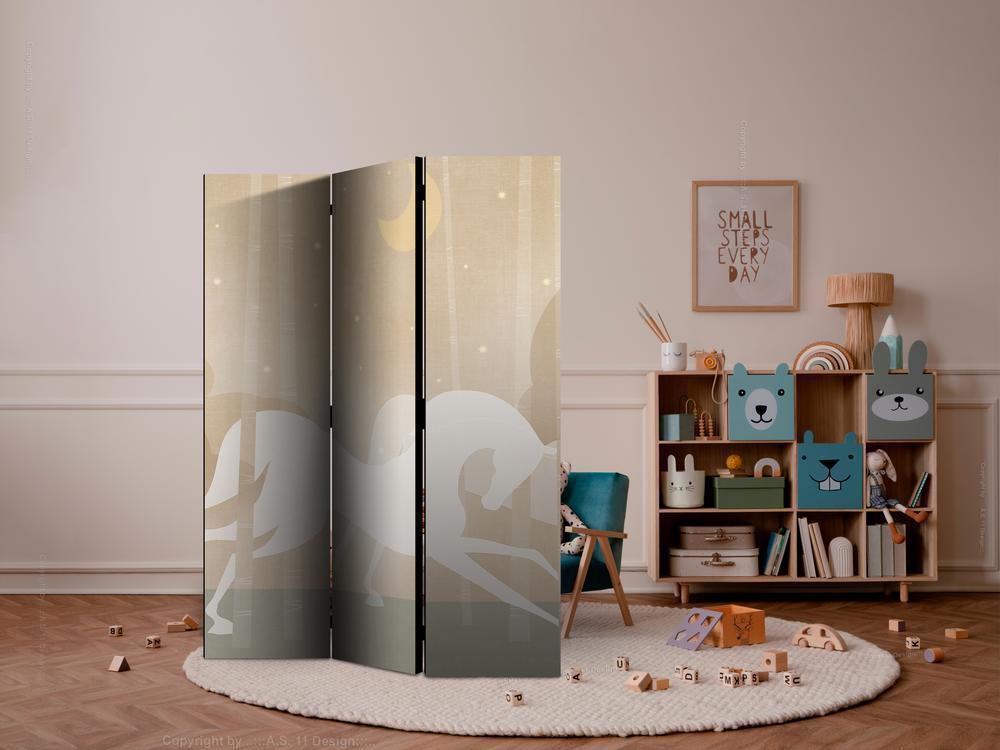 Room Divider - Moonlit Steeds - Horses Galloping Among Trees on a Starry Night