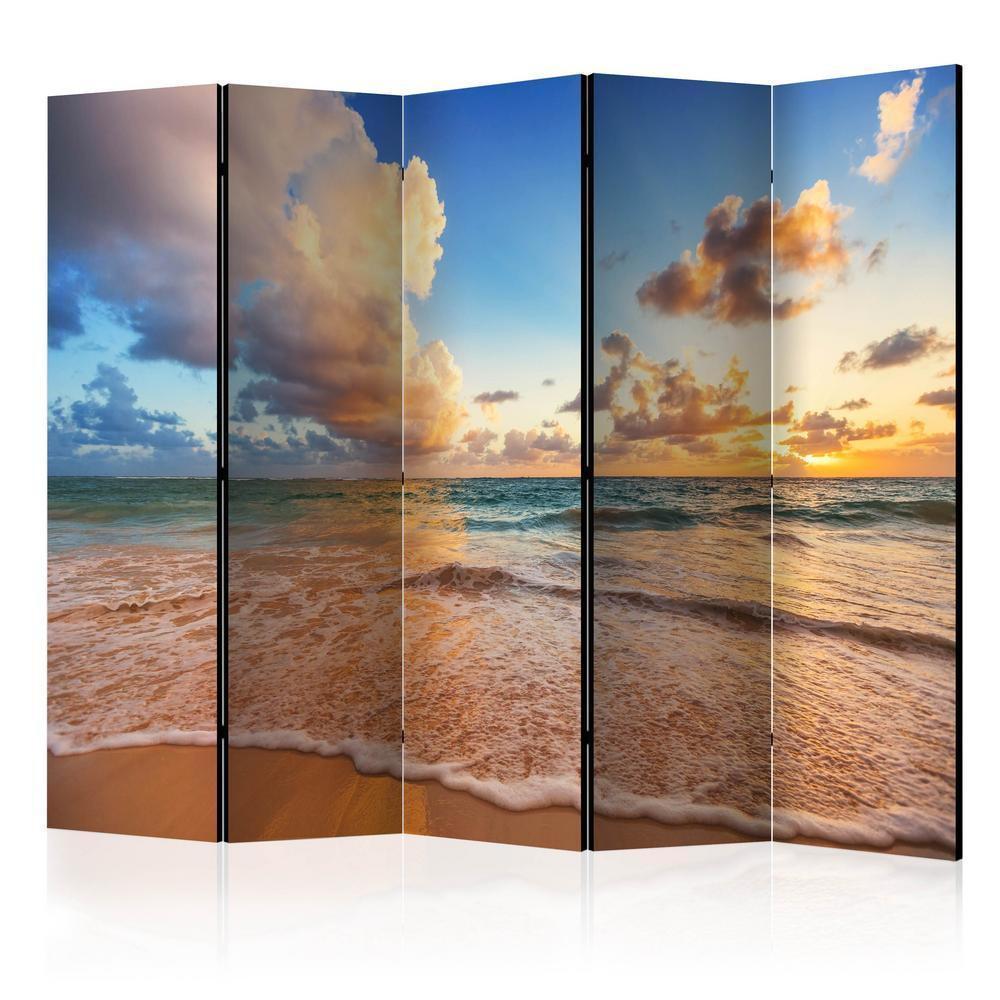 Room Divider - Morning by the Sea II- A 5 Panel Folding Screen For Living rooms, bedrooms or home office, decorative folding screen made with wood and canvas