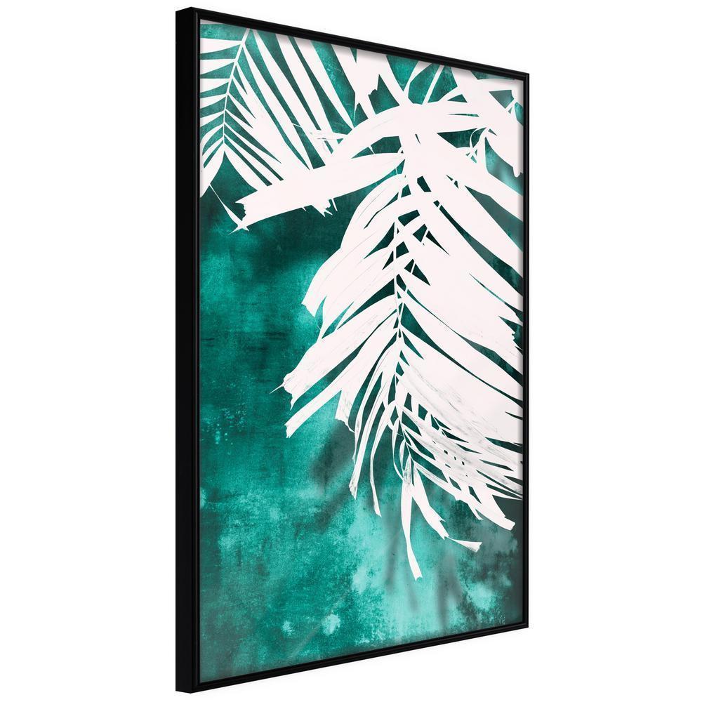 Botanical Wall Art - White Palm on Teal Background-artwork for wall with acrylic glass protection