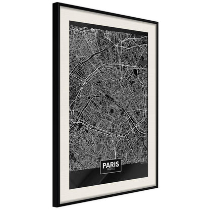 Wall Art Framed - City Map: Paris (Dark)-artwork for wall with acrylic glass protection