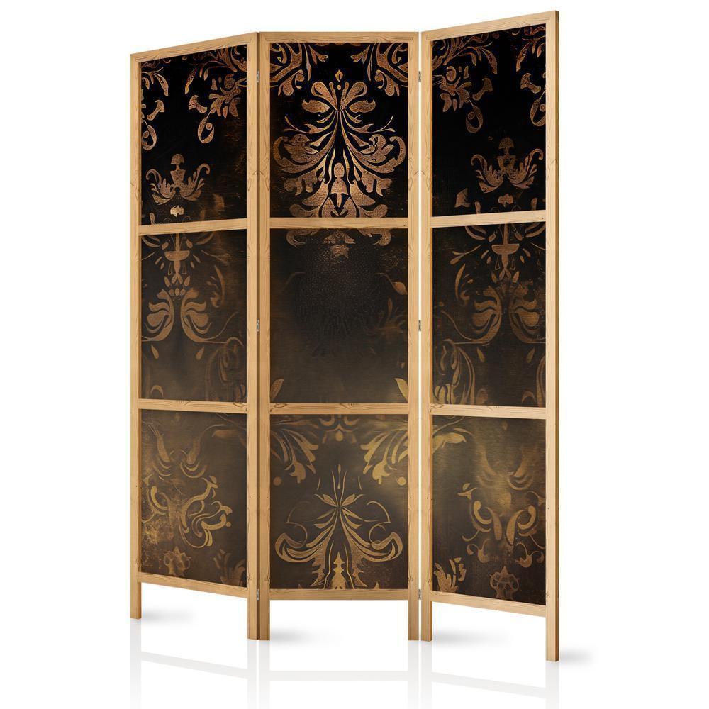 Japanese Room Divider - Floral Ornaments Carved in Delicate Sepia and Brown Shades