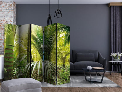 Room Divider - Green alley II- A 5 Panel Folding Screen For Living rooms, bedrooms or home office, decorative folding screen made with wood and canvas