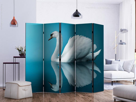 Decorative partition-Room Divider - swan - reflection II-Folding Screen Wall Panel by ArtfulPrivacy