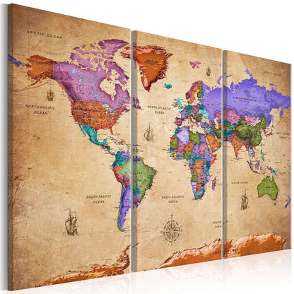 Cork board Canvas with design - Decorative Pinboard - Colourful Travels (3 Parts)-ArtfulPrivacy