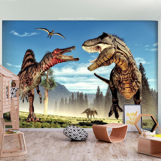 Wall Mural - Fighting Dinosaurs-Wall Murals-ArtfulPrivacy