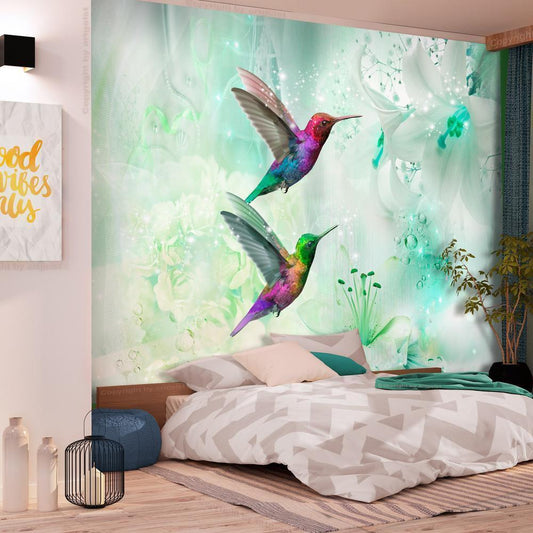 Wall Mural - Colourful Hummingbirds (Green)-Wall Murals-ArtfulPrivacy