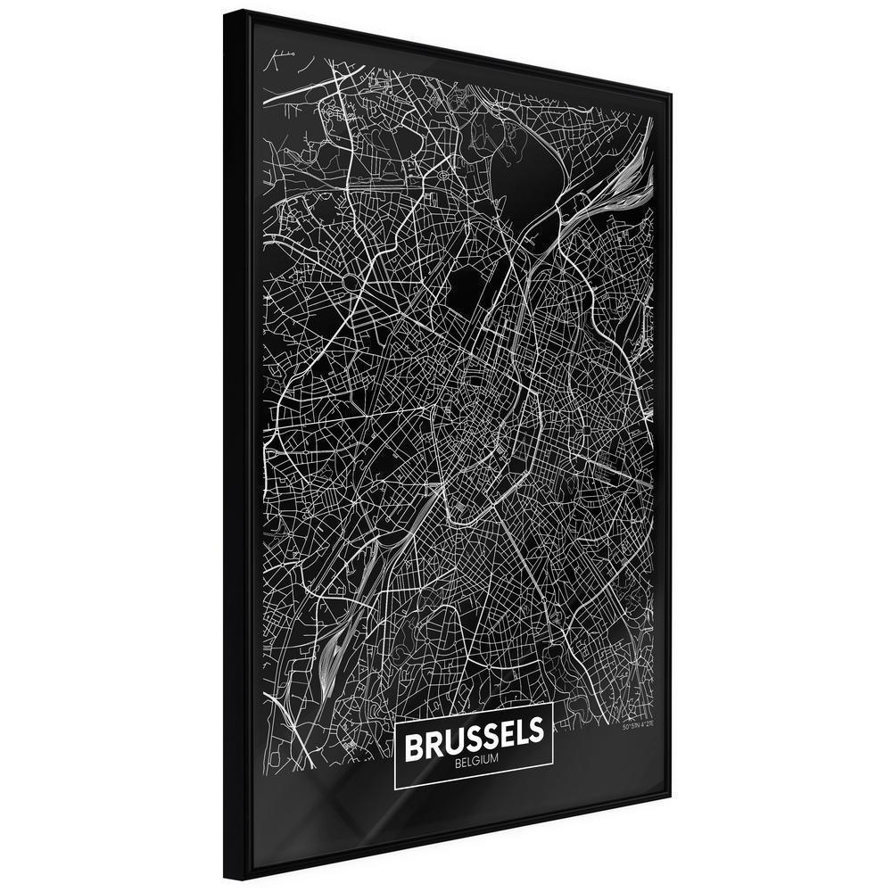 Wall Art Framed - City Map: Brussels (Dark)-artwork for wall with acrylic glass protection