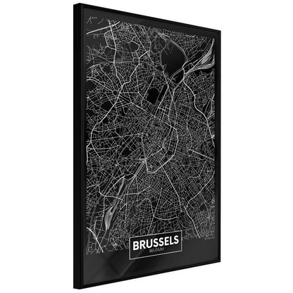 Wall Art Framed - City Map: Brussels (Dark)-artwork for wall with acrylic glass protection