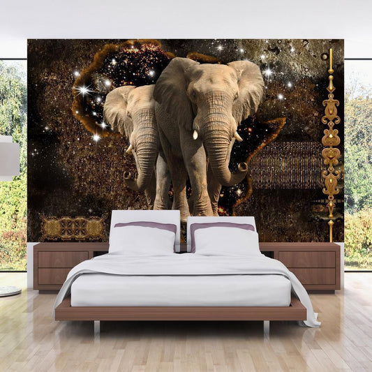 Wall Mural - Brown Elephants-Wall Murals-ArtfulPrivacy