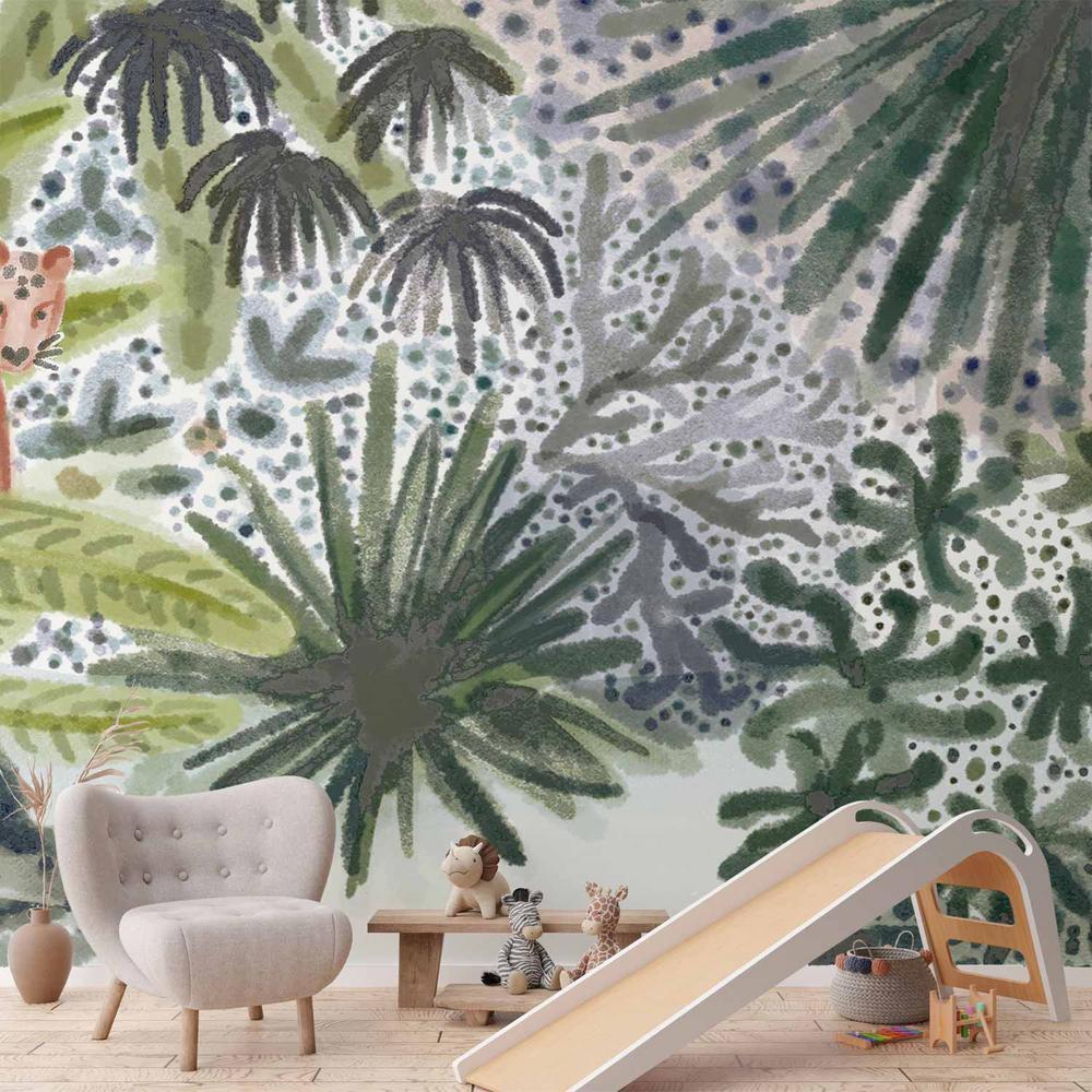 Wall Mural - Flora of Madagascar - Tropical Landscape With Watercolour Animals