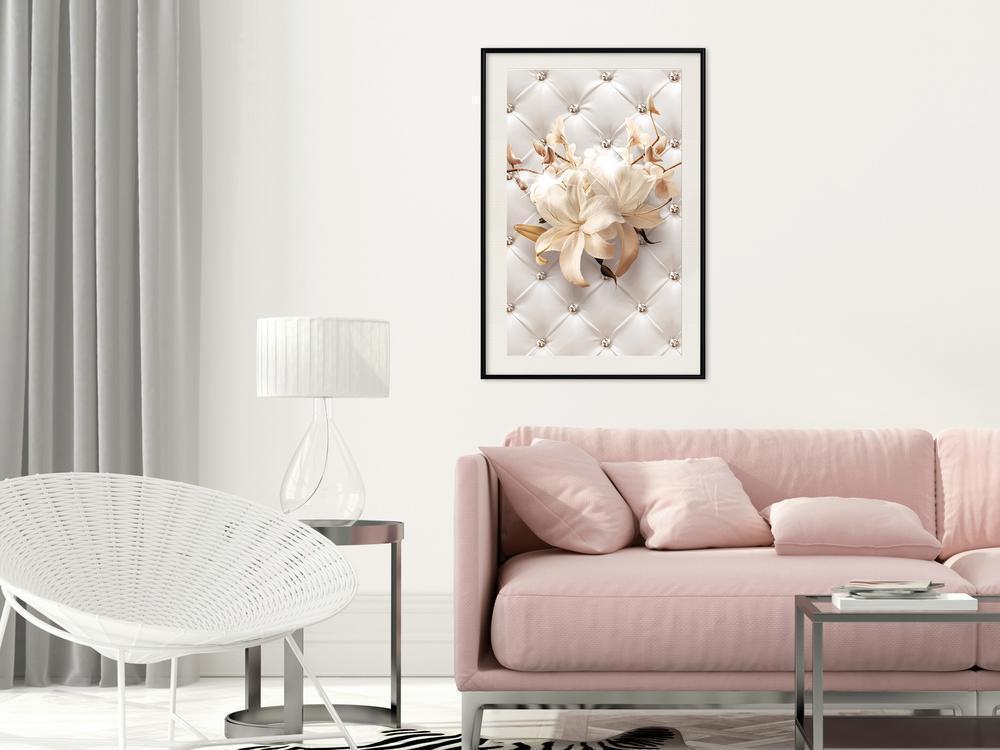 Botanical Wall Art - Lilies on Leather Upholstery-artwork for wall with acrylic glass protection
