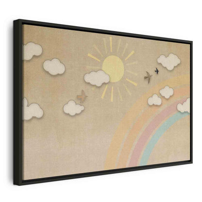 Canvas Print - Holiday Sky - Sunny Day with a Rainbow and Flying Birds