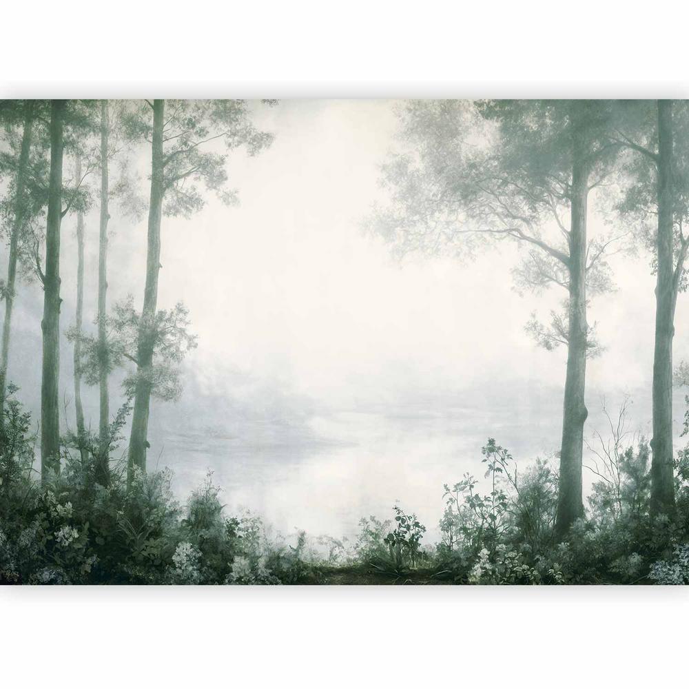 Wall Mural - Retro Landscape - Grove Trees and Pond in Patinated Shades of Green