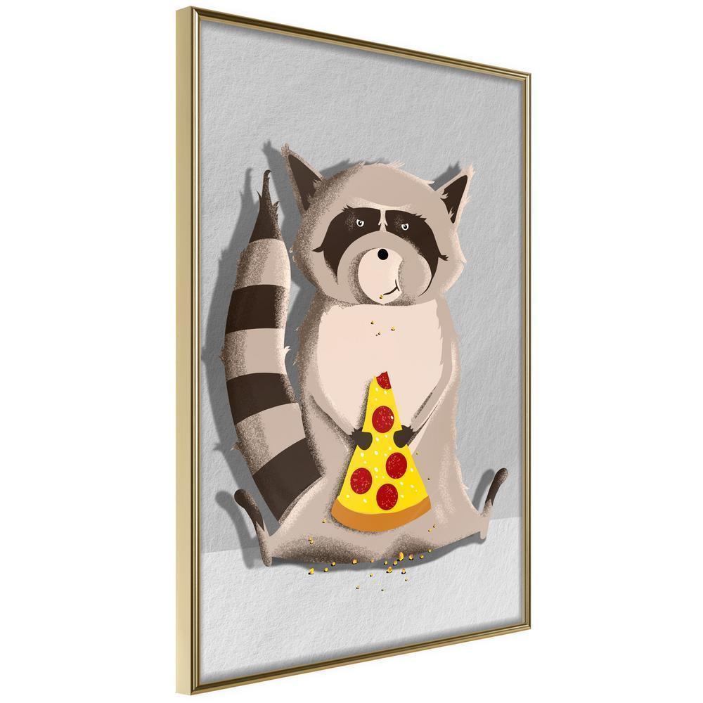 Nursery Room Wall Frame - Racoon Eating Pizza-artwork for wall with acrylic glass protection