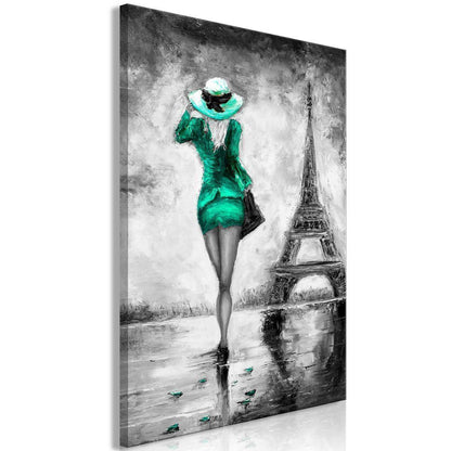 Canvas Print - Parisian Woman (1 Part) Vertical Green-ArtfulPrivacy-Wall Art Collection