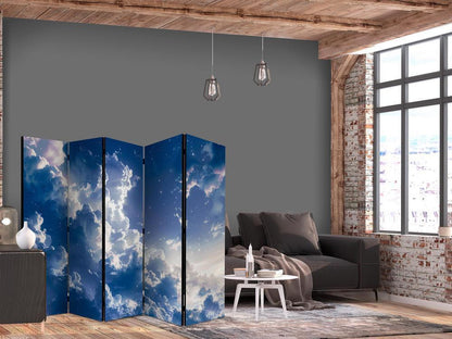 Room Divider - Starry Clouds and Delicate Light Over a Corner of the Sky- A 5 Panel Folding Screen For Living rooms, bedrooms or home office, decorative folding screen made with wood and canvas