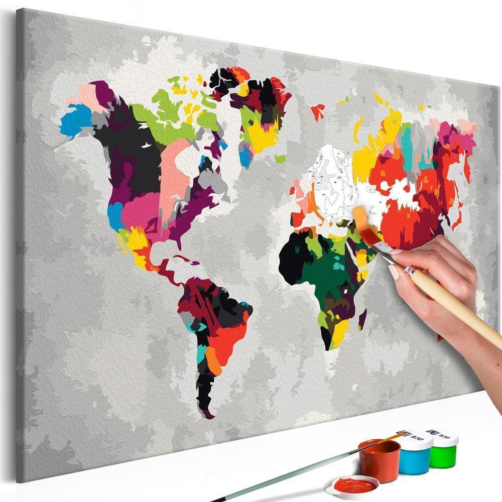 Start learning Painting - Paint By Numbers Kit - World Map (Bright Colours) - new hobby