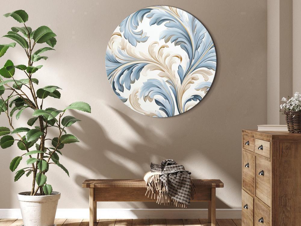 Round Canvas Print - Baroque Ornaments in Light Cream-Blue Hues