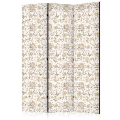 Room Divider - Beige Shades of Nature - Flowers and Butterflies on a White Background - Illustration