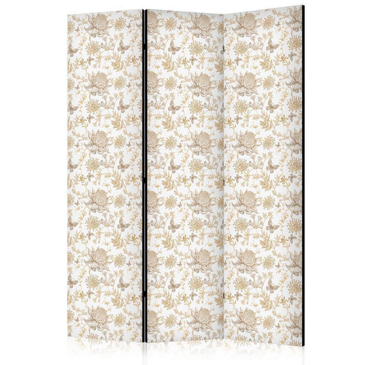 Room Divider - Beige Shades of Nature - Flowers and Butterflies on a White Background - Illustration