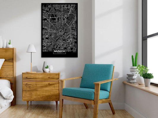 Canvas Print - Dark Map of Munich (1 Part) Vertical-ArtfulPrivacy-Wall Art Collection