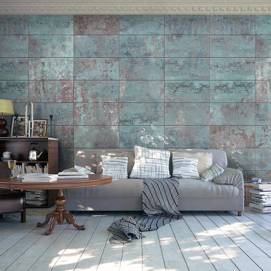 Classic Wallpaper made with non woven fabric - Wallpaper - Turquoise Concrete - ArtfulPrivacy