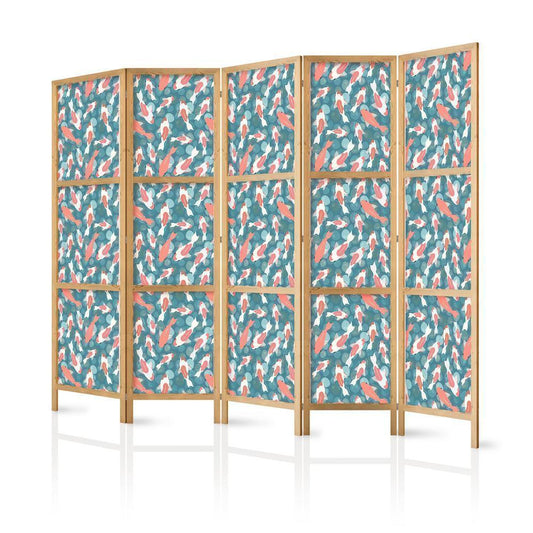 Japanese Room Divider - Oriental Pond - a Cluster of Japanese Fish Swimming in Crystal Clear Water with Flashes of Light