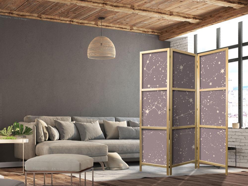 Japanese Room Divider - Night Sky - Artistic Constellations and Stars in Pastel Shades