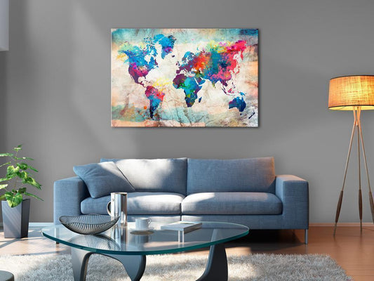 Cork board Canvas with design - Decorative Pinboard - World Map: Colourful Madness-ArtfulPrivacy