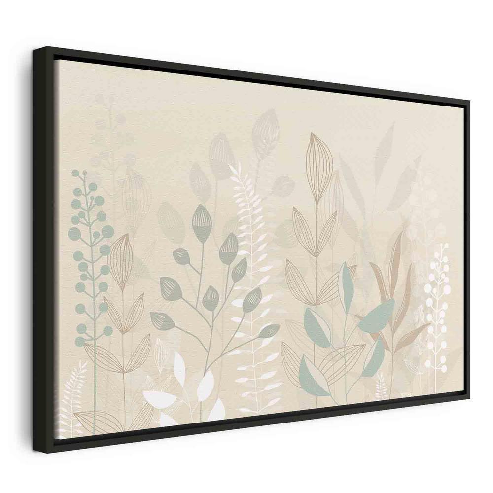 Impression sur toile - Matin dans la prairie - Diverses plantes pastel sur fond beige