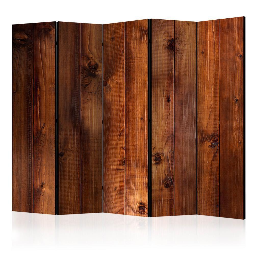 Room Divider - Pine Board II- A 5 Panel Folding Screen For Living rooms, bedrooms or home office, decorative folding screen made with wood and canvas