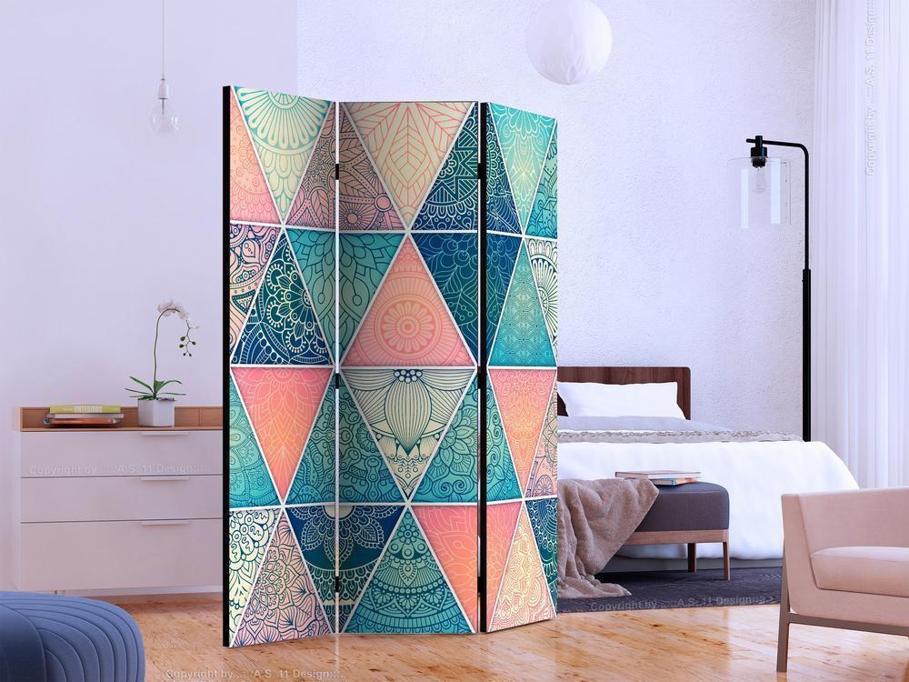 Decorative partition-Room Divider - Oriental Triangles-Folding Screen Wall Panel by ArtfulPrivacy