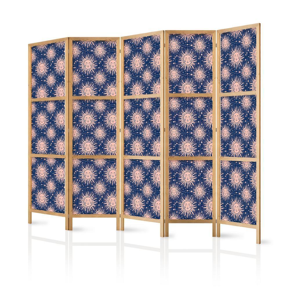 Cloison de séparation japonaise - Sunny Patterns - Motif de soleil répété sur fond bleu marine