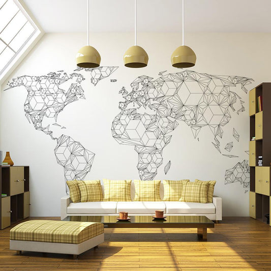 Wall Mural - Map of the World - white solids-Wall Murals-ArtfulPrivacy