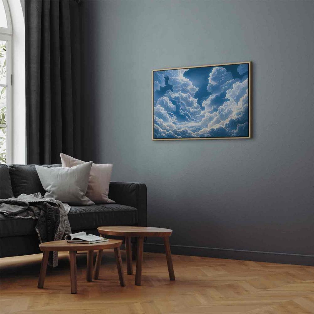 Impression sur toile - Ciel bleu perçant des nuages ​​blancs duveteux