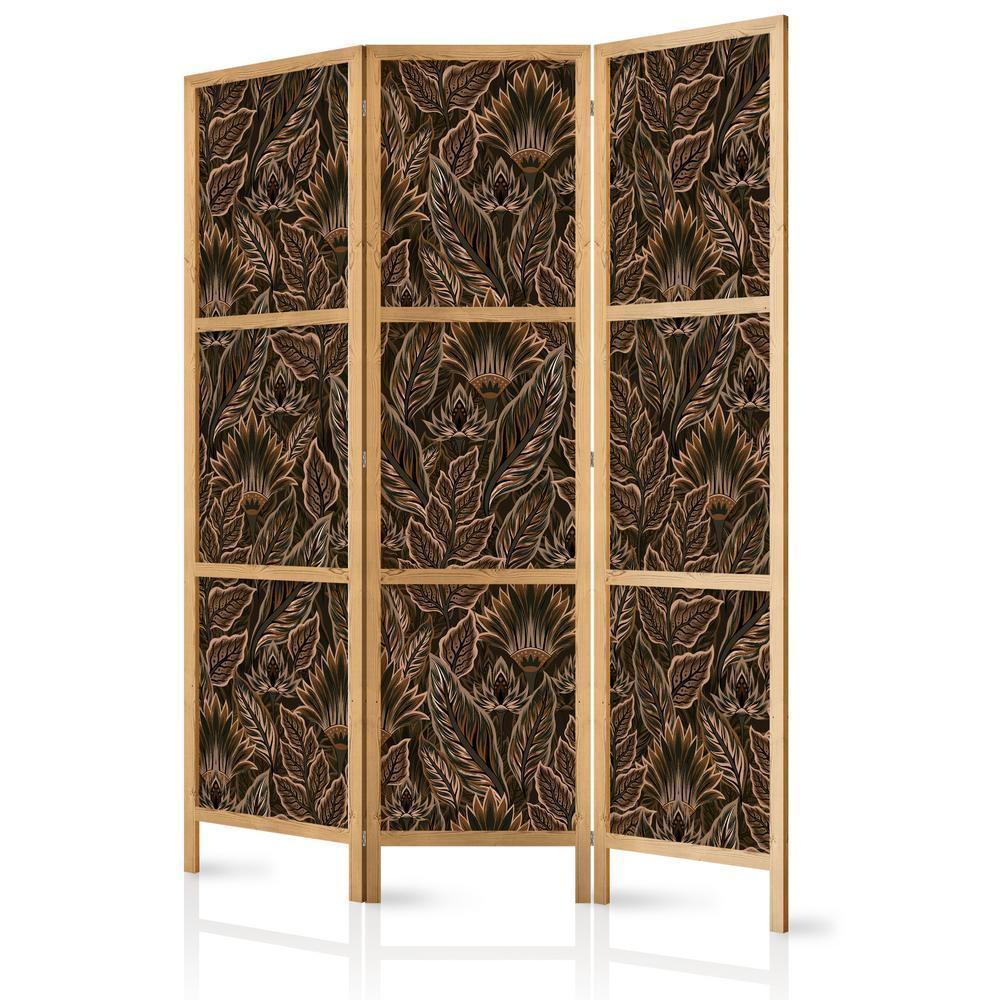 Japanese Room Divider - Dense Vegetation - Botanical Patterns in Illustrative Style Brown