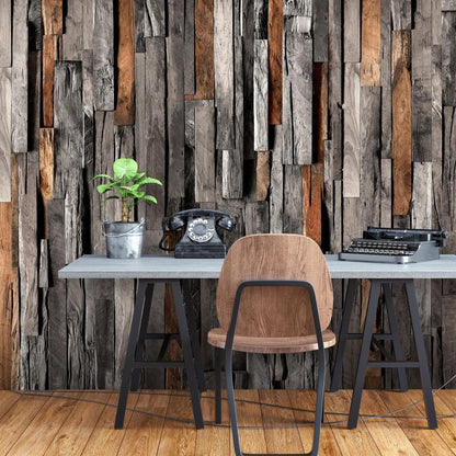 Wall Mural - Wooden Curtain (Grey and Brown)-Wall Murals-ArtfulPrivacy