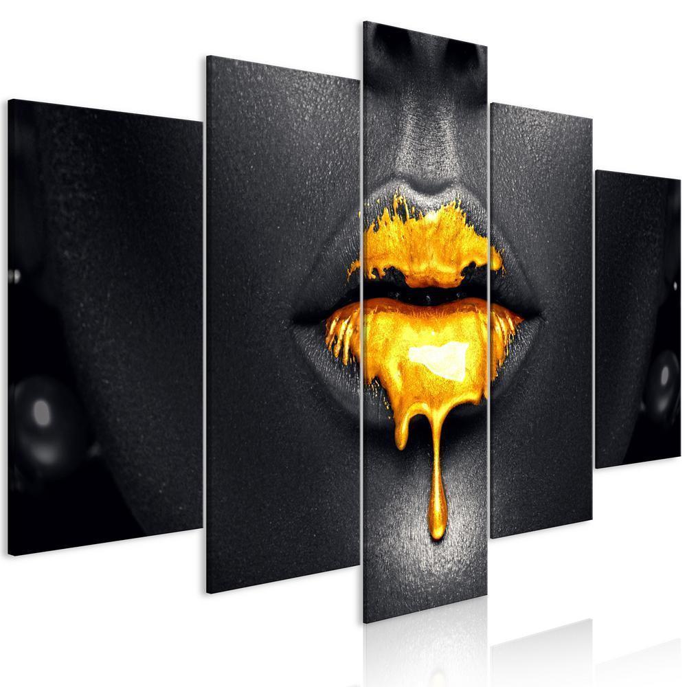 Canvas Print - Gold Lips (5 Parts) Wide-ArtfulPrivacy-Wall Art Collection