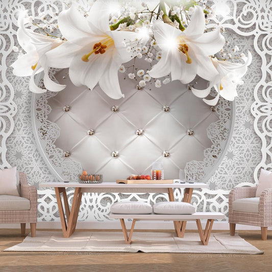 Wall Mural - Lilies and Quilted Background-Wall Murals-ArtfulPrivacy