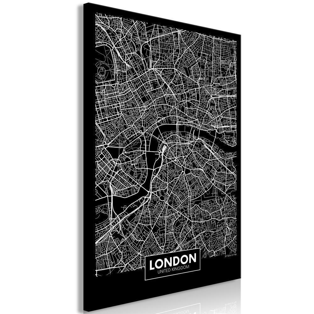 Canvas Print - Dark Map of London (1 Part) Vertical-ArtfulPrivacy-Wall Art Collection